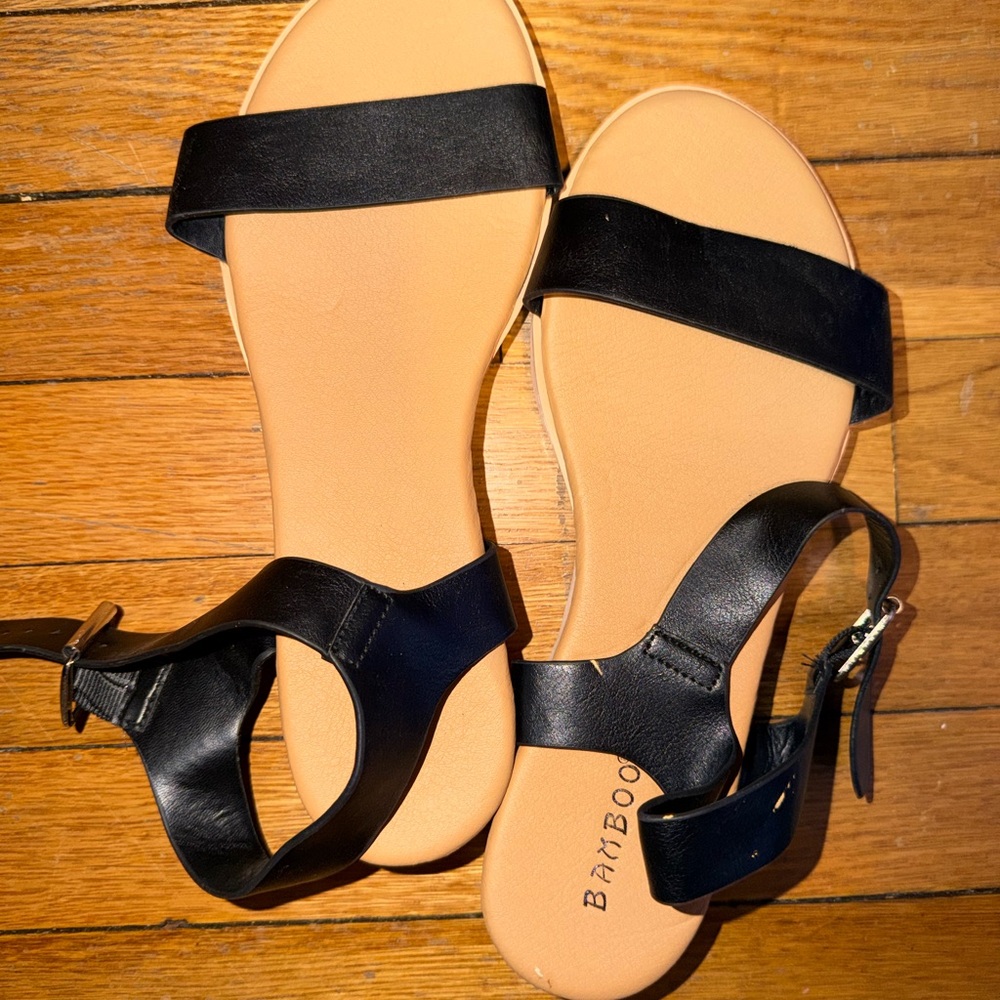 BAMBOO Women's Black Tan Sandals